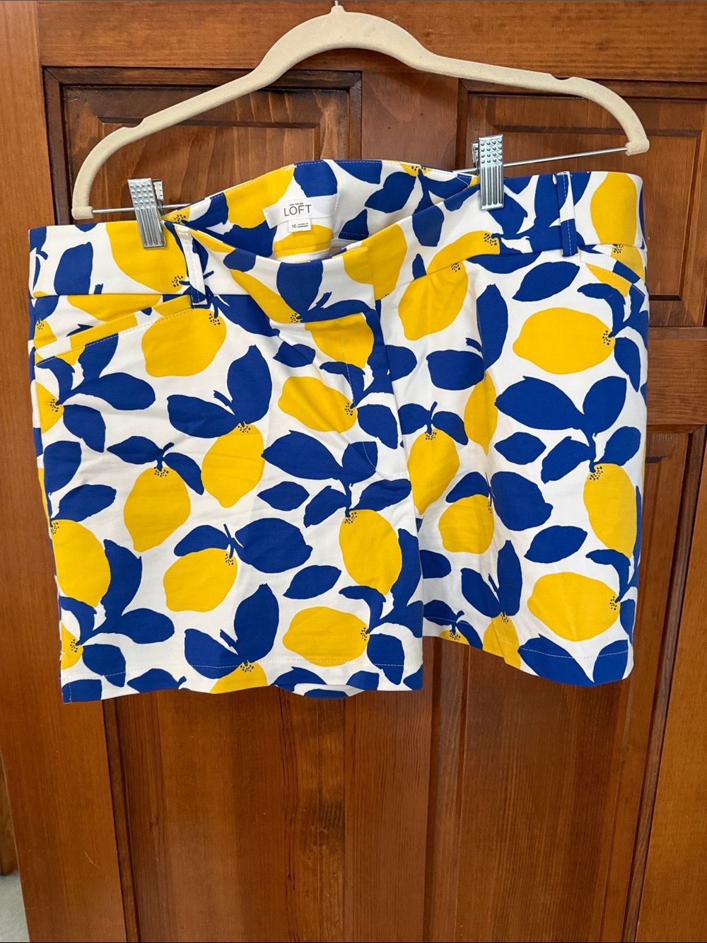 LOFT Lemon-Print Cotton Shorts - Blue & Yellow